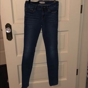 low rise, dark wash skinny jeans